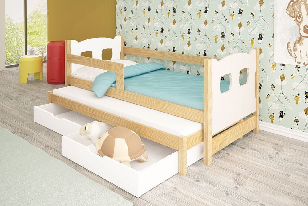 Veneti Detská posteľ s prístelkou KALA 1 - 75x180, borovica / biela